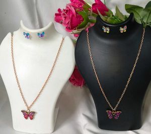 Delicate Chain Metal Combo Pink Necklace Eyerring