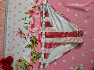 H&amp;M Red &amp; White Striped Mesh Bikini Bottom -
