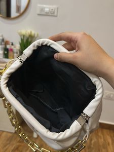 Chic White Ruched Clutch with Gold Chain