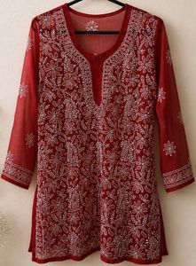 Red Chikankari Short Kurta