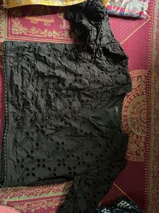 Black Eyelet Detail Blouse