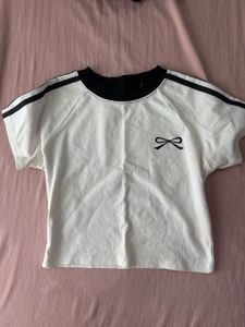 Cute White T-Shirt with Bow Detail