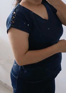 Navy Blue V-Neck Top