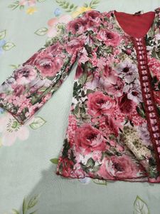 Floral Print Top with Tassel Detail