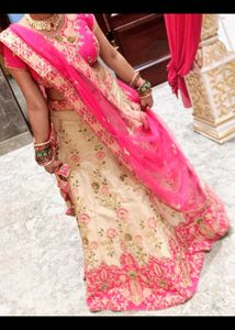 Elegant Lehenga Choli Set Pink And Cream Colour