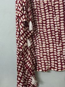 Boho Maroon &amp; White Dotted Kimono Vest