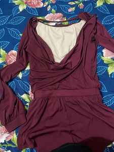Burgundy Romper Jumpsuit