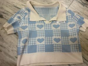 Cute Blue & White Heart Gingham Top