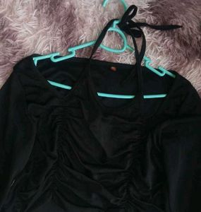 Chic Black Ruched Halter Top