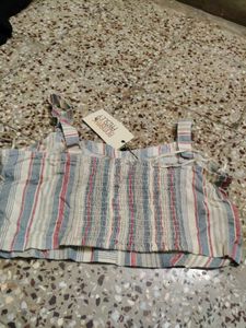 zudio Striped Crop Top with Buttons