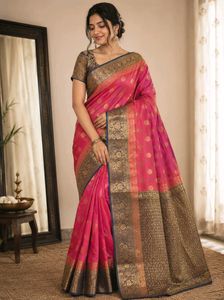 Elegant Pink Silk Saree with Brocade Border