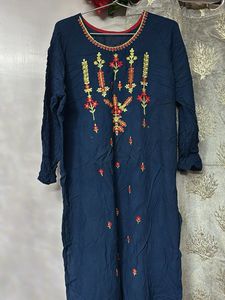 Embroidered Navy Blue Kurti set