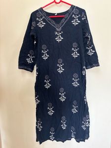 Navy Floral Embroidered Kurti