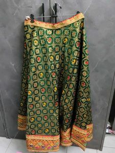 Embroidered Green Ethnic Skirt with dupatta