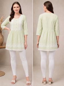 Light Green Printed Kurta with Lace
