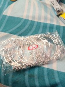Silver Tone Beaded Bangles Set