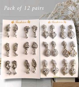 Oxidised Alloy Silver Plating Earring Pair Of 12