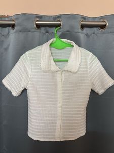 White Lace Trim Textured Top