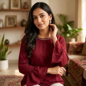 Maroon Embellished neckline top