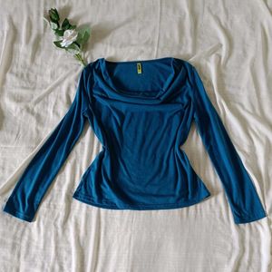 Teal Cowl Neck Long Sleeve Top