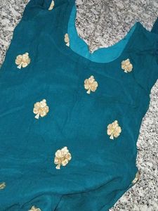 Teal Kurta with Gold Embroidery