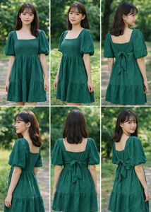 Green Puff Sleeve Mini Dress✨