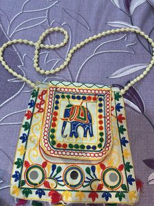 Jaipuri Embroidered Elephant Crossbody Bag