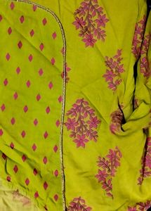 Yellow Kurta with pink  Block Print, size L