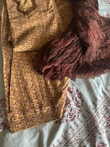 cotton block print anarkali full suit set.