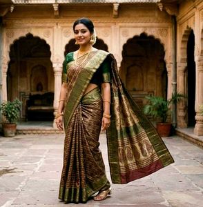 Elegant Silk brown Sari with Traditional Motifs