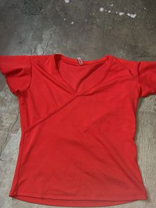 Red Wrap V-Neck Top