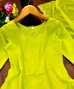Flared Anarkali Gown With Embroidered Dupatta