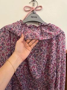 Sheer Floral Ruffle Crop Top