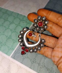 Oxidized Silver and Red Earrings