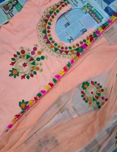 Peach Embroidered Kurta Set with Patiala Pants