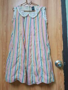 Striped Sleeveless Dress with Lace Collar