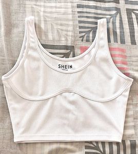 Scoop Neck White Sleeveless Ribbed Crop Tank Top
