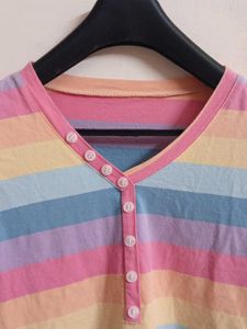Rainbow Striped V-Neck T-Shirt