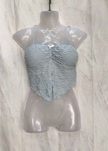 25245. Cute Blue Textured Crop Top