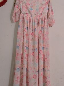 Georgette White Multi Colour Kurti