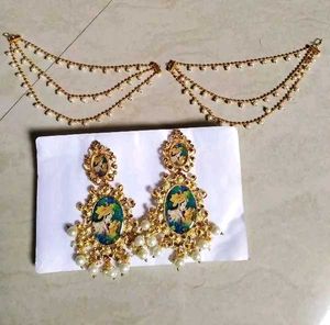 Traditional Indian Earrings and Chain Set