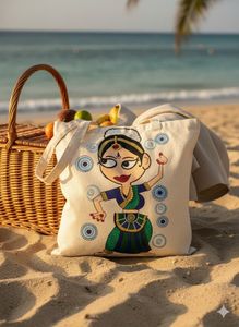 Handpainted lady tote bag
