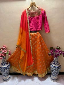 Orange & Gold Lehenga Choli Set