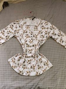 White Floral Print Kurta