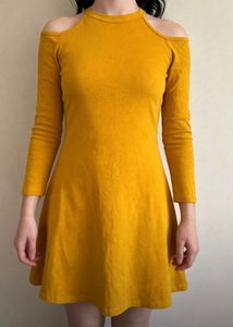 Mustard Yellow Cold Shoulder Dress