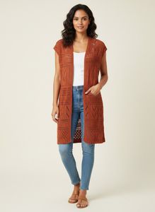 Chic Sleeveless Crochet Duster Cardigan
