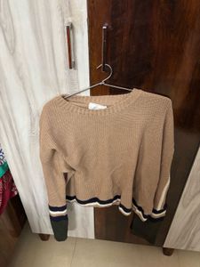 Cozy Knit Sweater with Striped Cuffs
