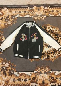 varsity sliver zip embroidery y2k jacket