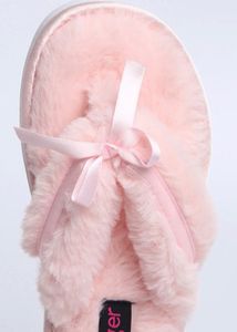 Ginger Fuzzy Pink Bow Slippers