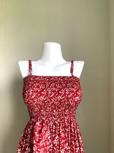 Boho Red Floral Smocked Sundress